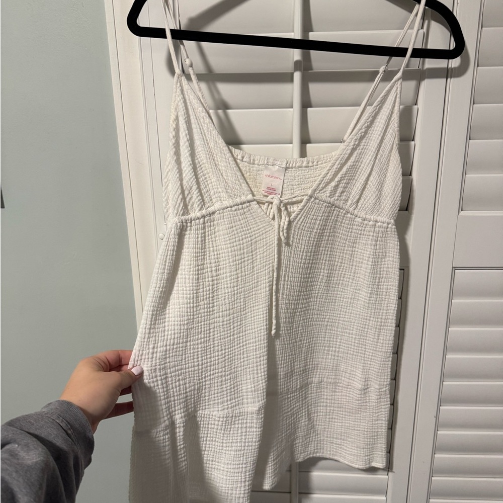White spaghetti strap Textured cover up dress